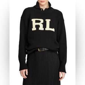 Polo Ralph Lauren intarsia knit RL logo black cotton sweater